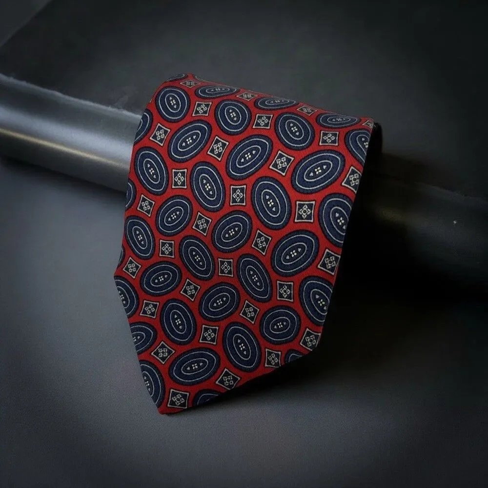 Robert Talbott Nordstrom Tie Red Navy Geometric Silk Hand Sewn  63.25